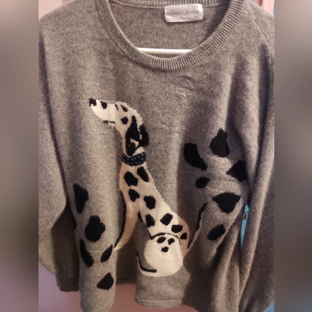 Rare Marissa Christina Vintage 90s Dog Dalmatian Sweater Wool Gray Winter Soft